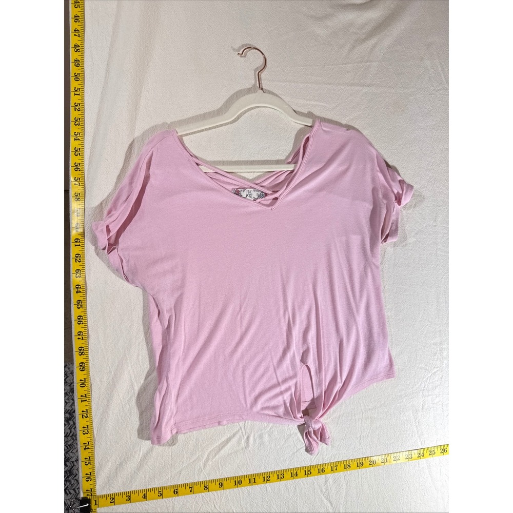 Pink Rose Vintage Top Womens Medium Pink Good Condition Tie Front Strappy Neck